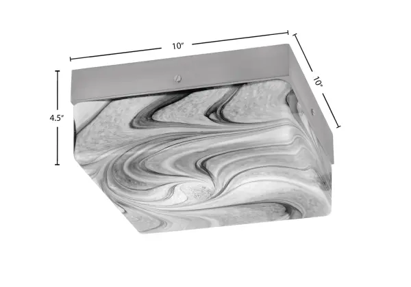 This 10" flush mount combines modern sophistication with practical design. The brushed nickel finish and unique onyx swirl glass create visual interest while the low-profile design works perfectly for rooms with lower ceilings. - alternate view