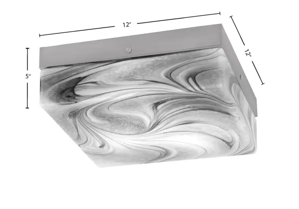 This 12-inch flush mount combines brushed nickel elegance with unique onyx swirl glass for sophisticated ambient lighting. The three-bulb design provides ample illumination while the low-profile mounting suits standard ceiling heights. - alternate view