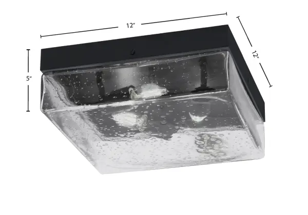 This 12-inch flush mount combines contemporary style with functional lighting. The matte black finish paired with clear bubble glass creates visual interest while providing ample illumination for compact spaces. - alternate view