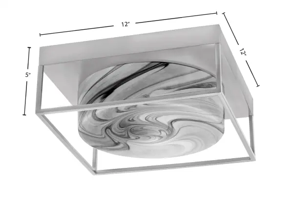 This 12-inch flush mount combines brushed nickel elegance with distinctive onyx swirl glass for a warm, inviting glow. Perfect for low-ceiling spaces, it offers versatile style and reliable ETL-listed quality at an accessible price point. - alternate view