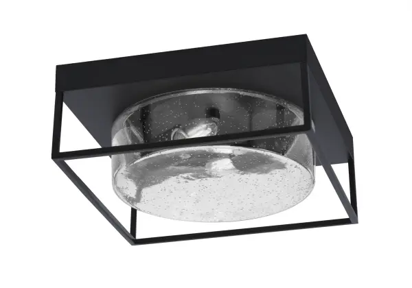 This 12-inch flush mount combines contemporary matte black styling with textured bubble glass for a sophisticated yet playful look. Perfect for lower ceilings, it provides warm, diffused lighting in compact spaces.