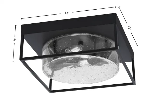 This 12-inch flush mount combines contemporary matte black styling with textured bubble glass for a sophisticated yet playful look. Perfect for lower ceilings, it provides warm, diffused lighting in compact spaces. - alternate view