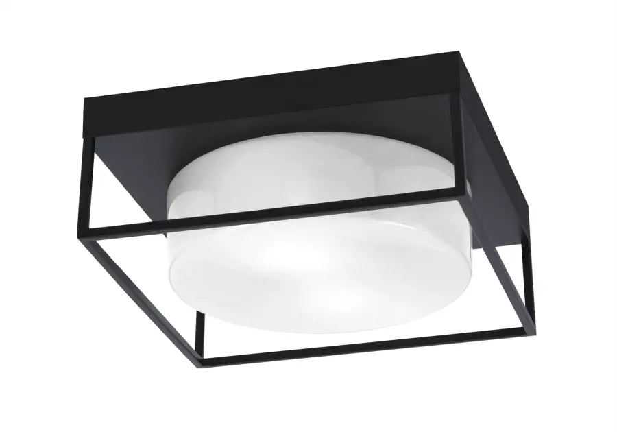 12" Flush Mount with White Marble Glass - Matte Black - Image 1