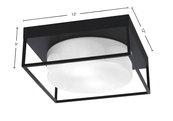 This 12" flush mount combines modern matte black styling with classic white marble glass for versatile, space-saving illumination. Perfect for rooms with lower ceilings, it delivers warm ambient light through its 2-bulb configuration. - alternate view