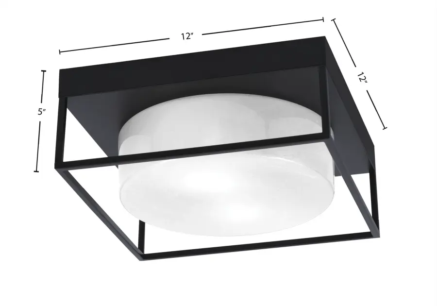 12" Flush Mount with White Marble Glass - Matte Black - Image 2