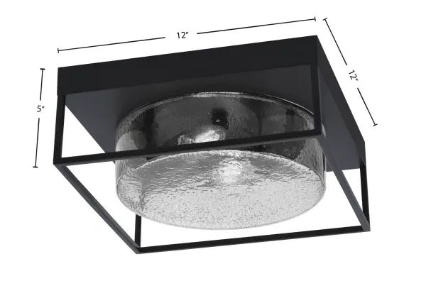 This contemporary flush mount combines a matte black finish with unique smoke bubble glass for a sophisticated look. Perfect for low-ceiling spaces, it provides ample 2-bulb illumination while maintaining a sleek profile. - alternate view