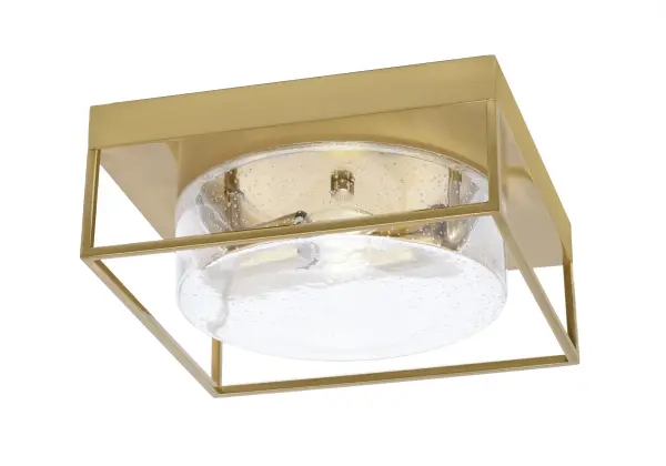 This 12" flush mount combines warm New Age Brass finish with playful bubble glass for a contemporary look. Perfect for low ceilings, it provides ample 2-bulb illumination while maintaining a sleek profile.