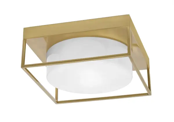 This 12-inch flush mount combines timeless white marble glass with warm New Age Brass finish, delivering versatile lighting perfect for rooms with lower ceilings. The 2-bulb design provides ample illumination while maintaining a sleek profile.