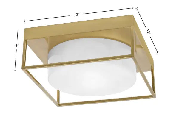 This 12-inch flush mount combines timeless white marble glass with warm New Age Brass finish, delivering versatile lighting perfect for rooms with lower ceilings. The 2-bulb design provides ample illumination while maintaining a sleek profile. - alternate view