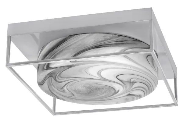 This 16-inch flush mount combines sophisticated brushed nickel finish with stunning onyx swirl glass, creating a versatile fixture that works in both traditional and contemporary spaces. Three-bulb design provides ample illumination.