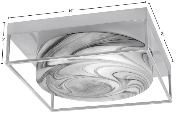This 16-inch flush mount combines sophisticated brushed nickel finish with stunning onyx swirl glass, creating a versatile fixture that works in both traditional and contemporary spaces. Three-bulb design provides ample illumination. - alternate view