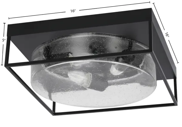 This 16-inch flush mount combines contemporary style with practical functionality. The matte black finish and clear bubble glass shade create visual interest while providing excellent light diffusion for medium-sized rooms. - alternate view