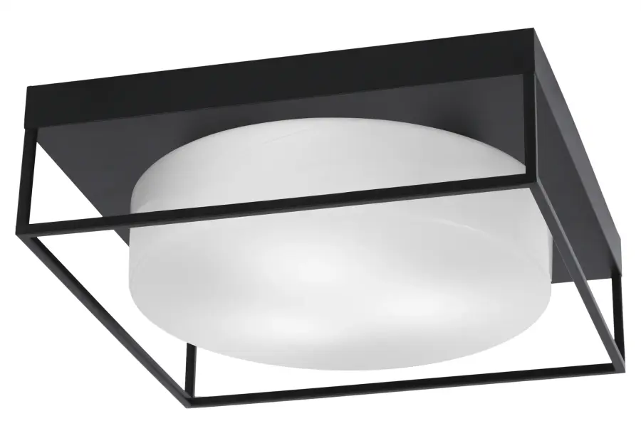 16" White Marble Glass Flush Mount - Matte Black - Image 1
