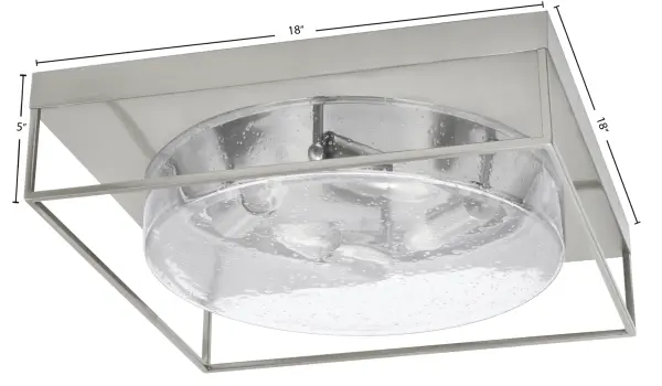 This 18-inch flush mount combines contemporary style with practical functionality. The clear bubble glass creates visual interest while the brushed nickel finish adds sophistication to any space. - alternate view