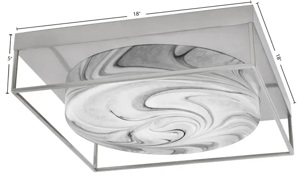 This 18-inch flush mount combines sophisticated brushed nickel finish with stunning onyx swirl glass, creating warm ambient lighting perfect for contemporary and transitional spaces. The 4-bulb design provides excellent illumination while maintaining a low-profile look ideal for standard ceiling heights. - alternate view
