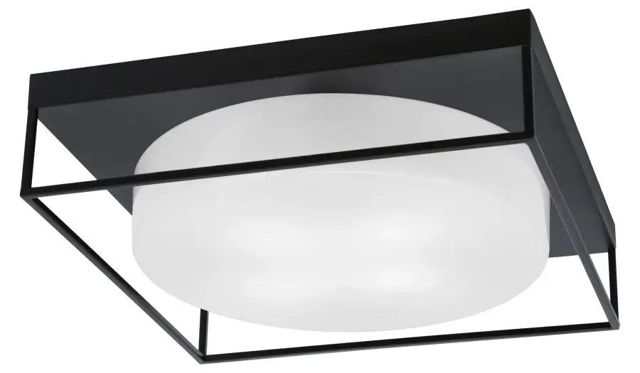 18" Flush Mount with White Marble Glass - Matte Black - Image 1