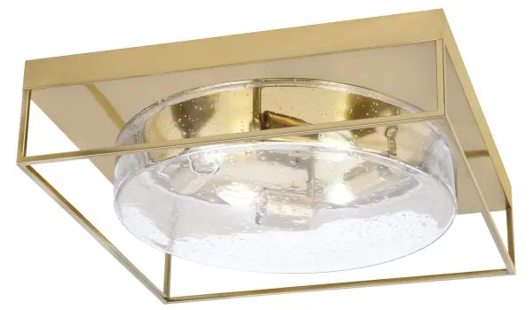 This 18" flush mount combines contemporary style with practical functionality. The New Age Brass finish adds warmth while the clear bubble glass creates visual interest and soft light diffusion. Perfect for lower ceilings.