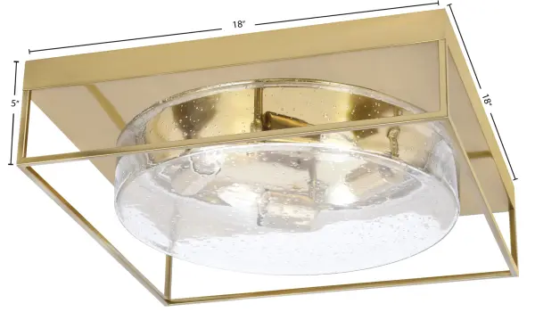 This 18" flush mount combines contemporary style with practical functionality. The New Age Brass finish adds warmth while the clear bubble glass creates visual interest and soft light diffusion. Perfect for lower ceilings. - alternate view