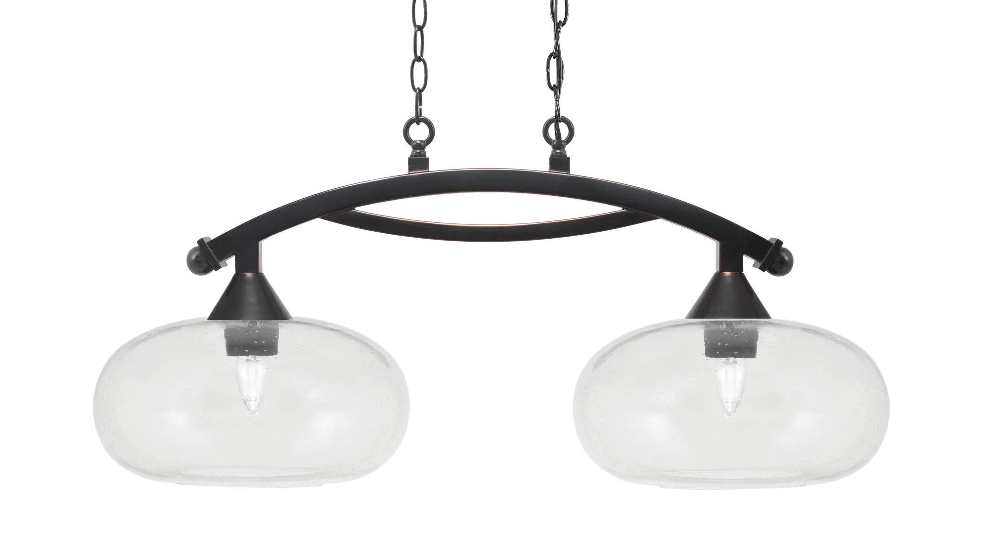 Bow 2-Light Island Pendant in Black Copper with Clear Bubble Glass