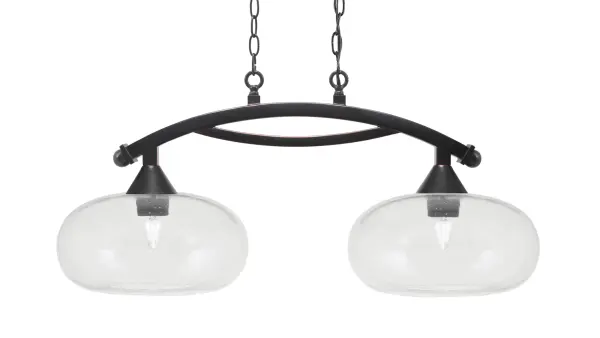 Bow 2-Light Island Pendant in Black Copper with Clear Bubble Glass - Image 1