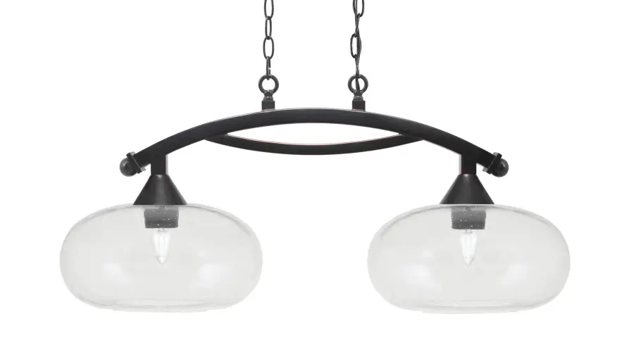 Bow 2-Light Island Pendant in Black Copper with Clear Bubble Glass - Image 1