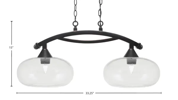 Bow 2-Light Island Pendant in Black Copper with Clear Bubble Glass - Image 2