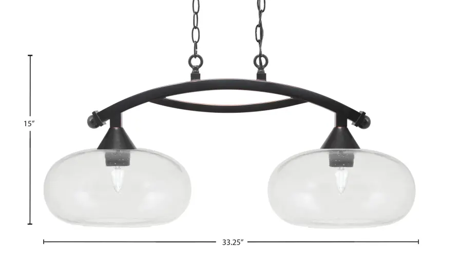 Bow 2-Light Island Pendant in Black Copper with Clear Bubble Glass - Image 2