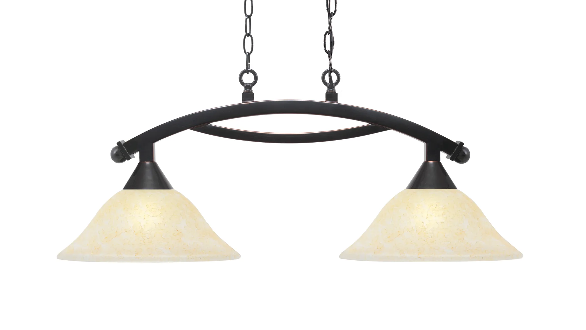 Bow 2-Light Island Light in Black Copper with Amber Marble Glass