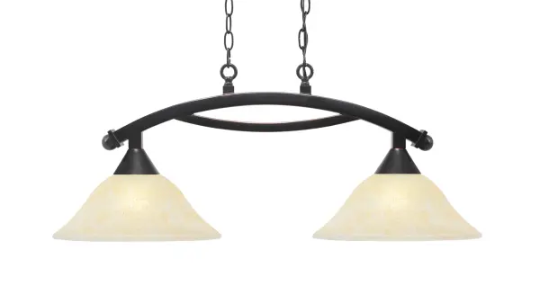 Bow 2-Light Island Light in Black Copper with Amber Marble Glass - Image 1