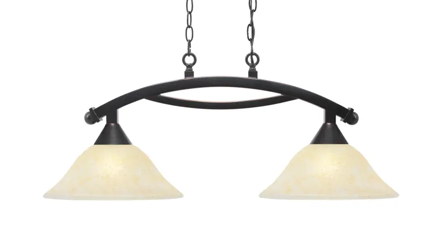 Bow 2-Light Island Light in Black Copper with Amber Marble Glass - Image 1