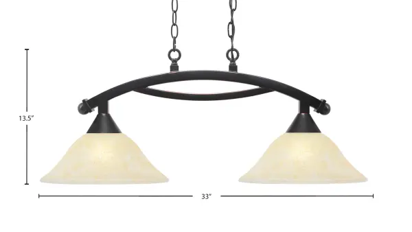 Bow 2-Light Island Light in Black Copper with Amber Marble Glass - Image 2