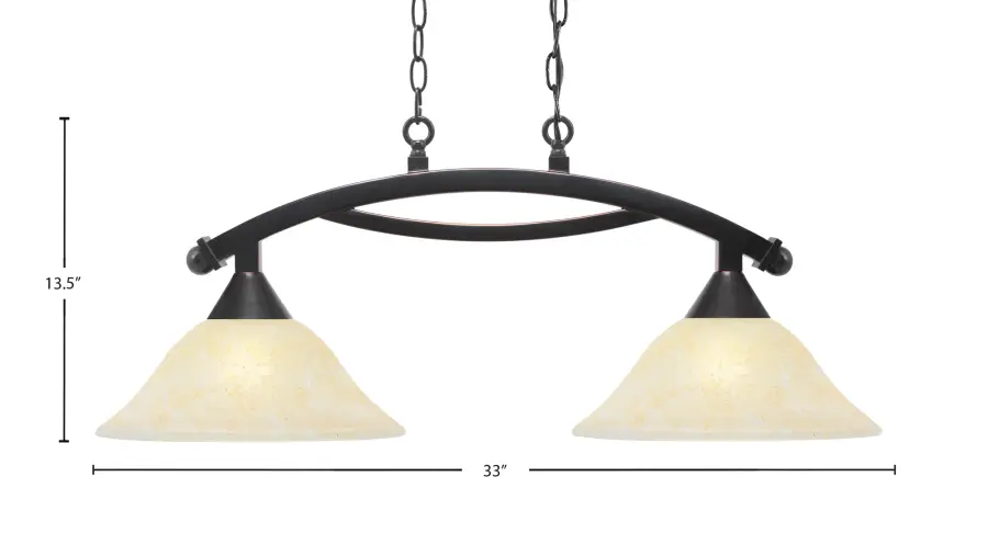 Bow 2-Light Island Light in Black Copper with Amber Marble Glass - Image 2