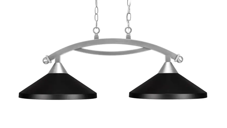 Bow 2-Light Island Pendant in Brushed Nickel with Matte Black Shades - Image 1