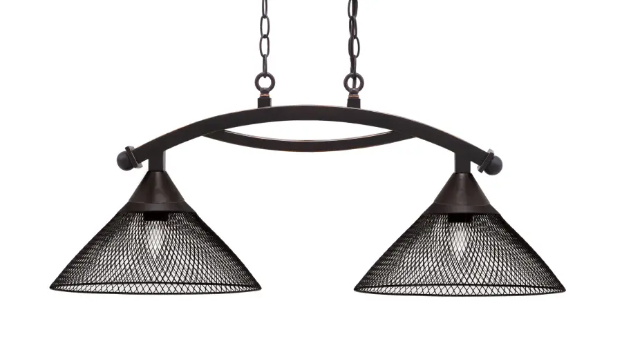Bow 2-Light Island Light with Dark Granite Cone Mesh Shades - Image 1