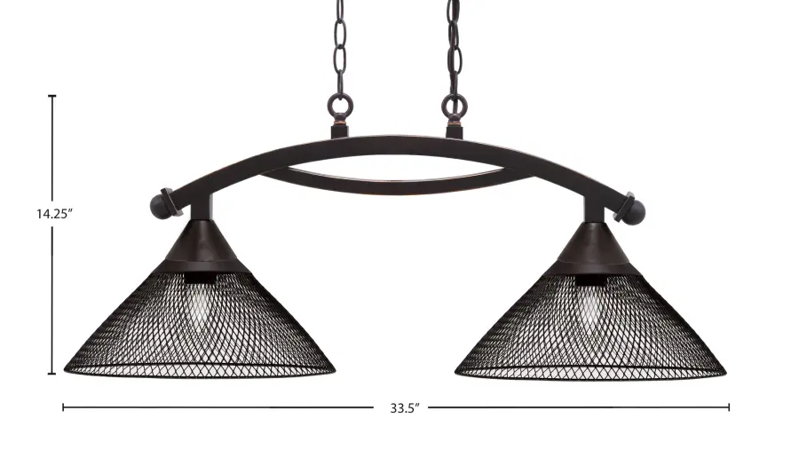 Bow 2-Light Island Light with Dark Granite Cone Mesh Shades - Image 2