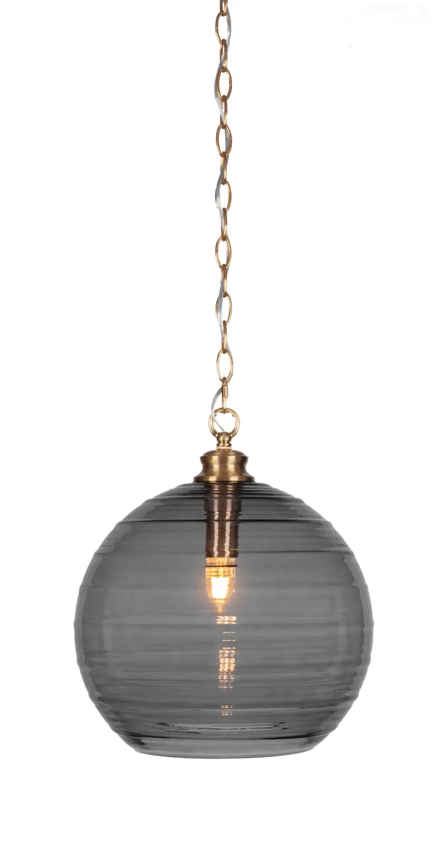 Malena Chain Hung Pendant with Smoke Ribbed Glass - Image 1