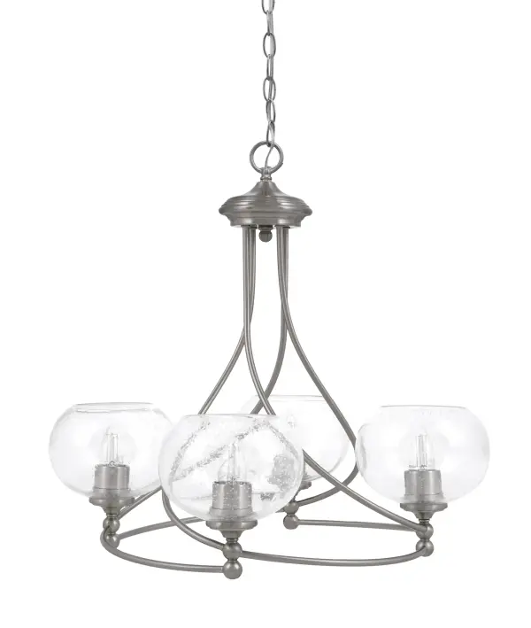 Capri 4-Light Uplight Chandelier in Brushed Nickel with Clear Bubble Glass - Image 1