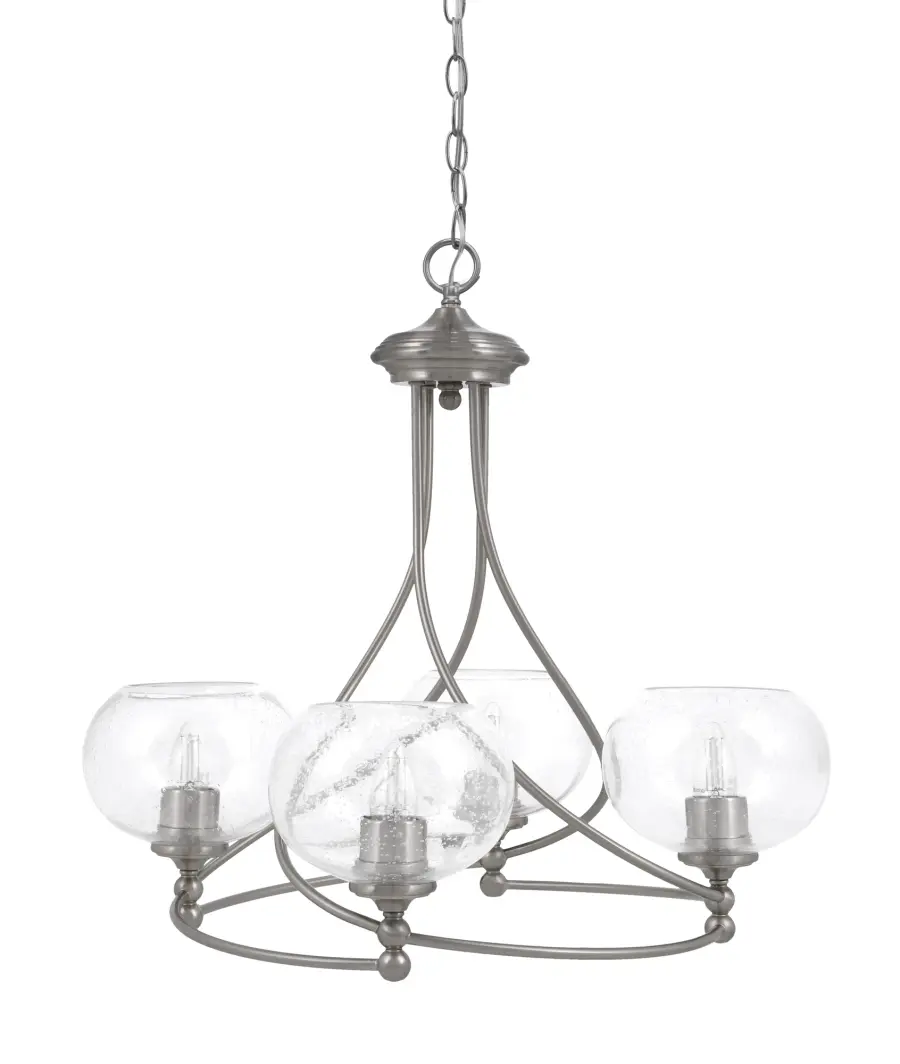 Capri 4-Light Uplight Chandelier in Brushed Nickel with Clear Bubble Glass - Image 1