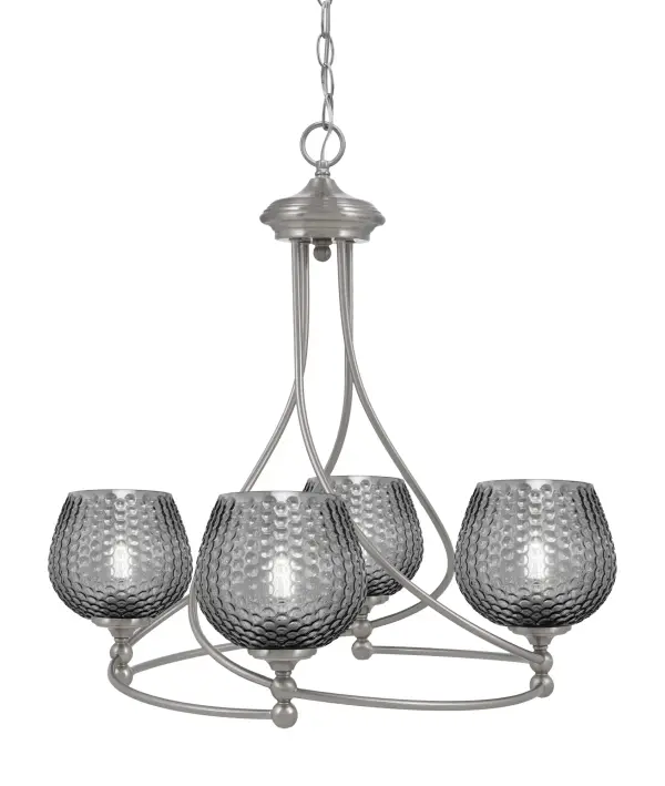 Capri 4 Light Uplight Chandelier in Brushed Nickel with Smoke Textured Glass - Image 1