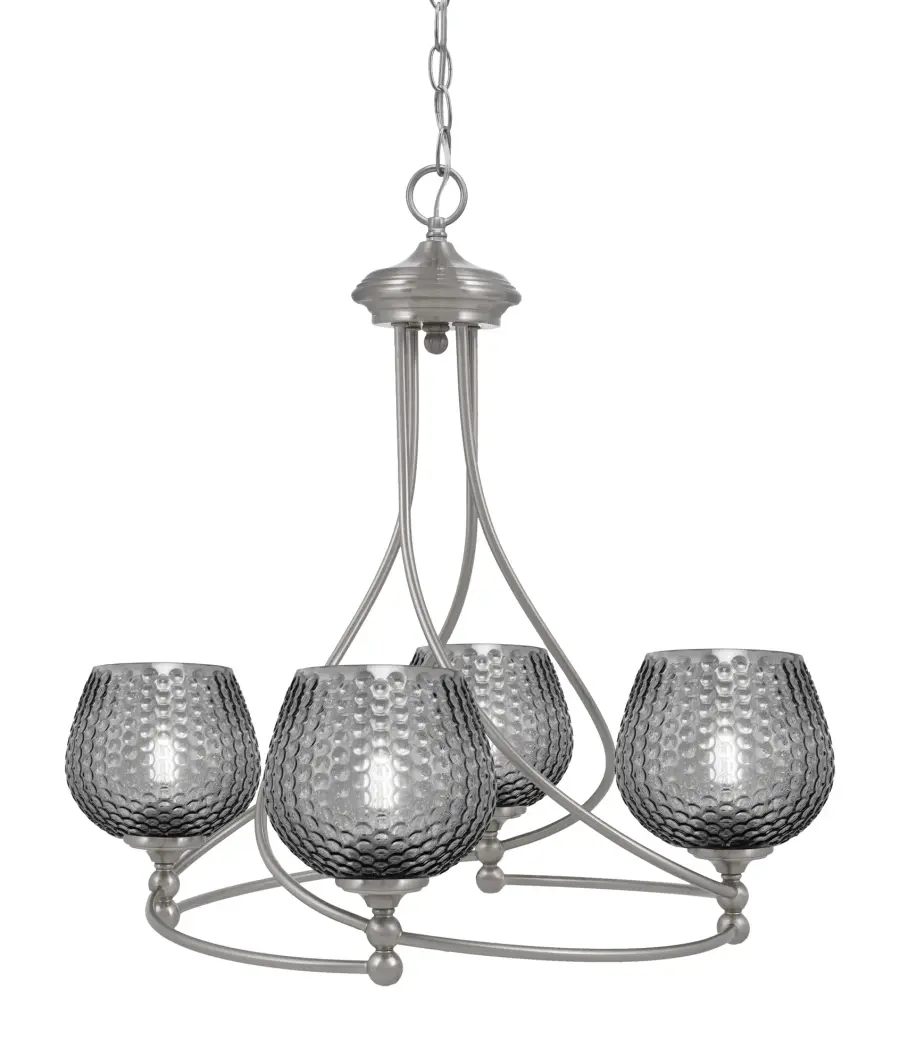 Capri 4 Light Uplight Chandelier in Brushed Nickel with Smoke Textured Glass - Image 1