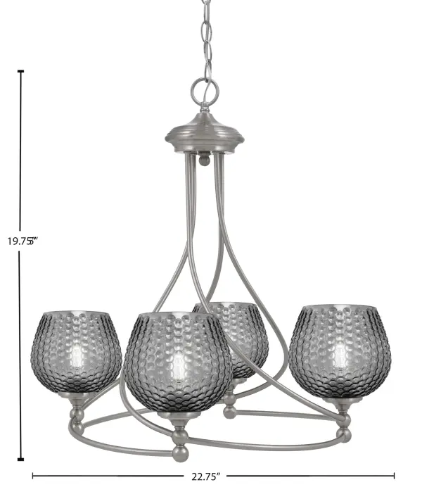 Capri 4 Light Uplight Chandelier in Brushed Nickel with Smoke Textured Glass - Image 2