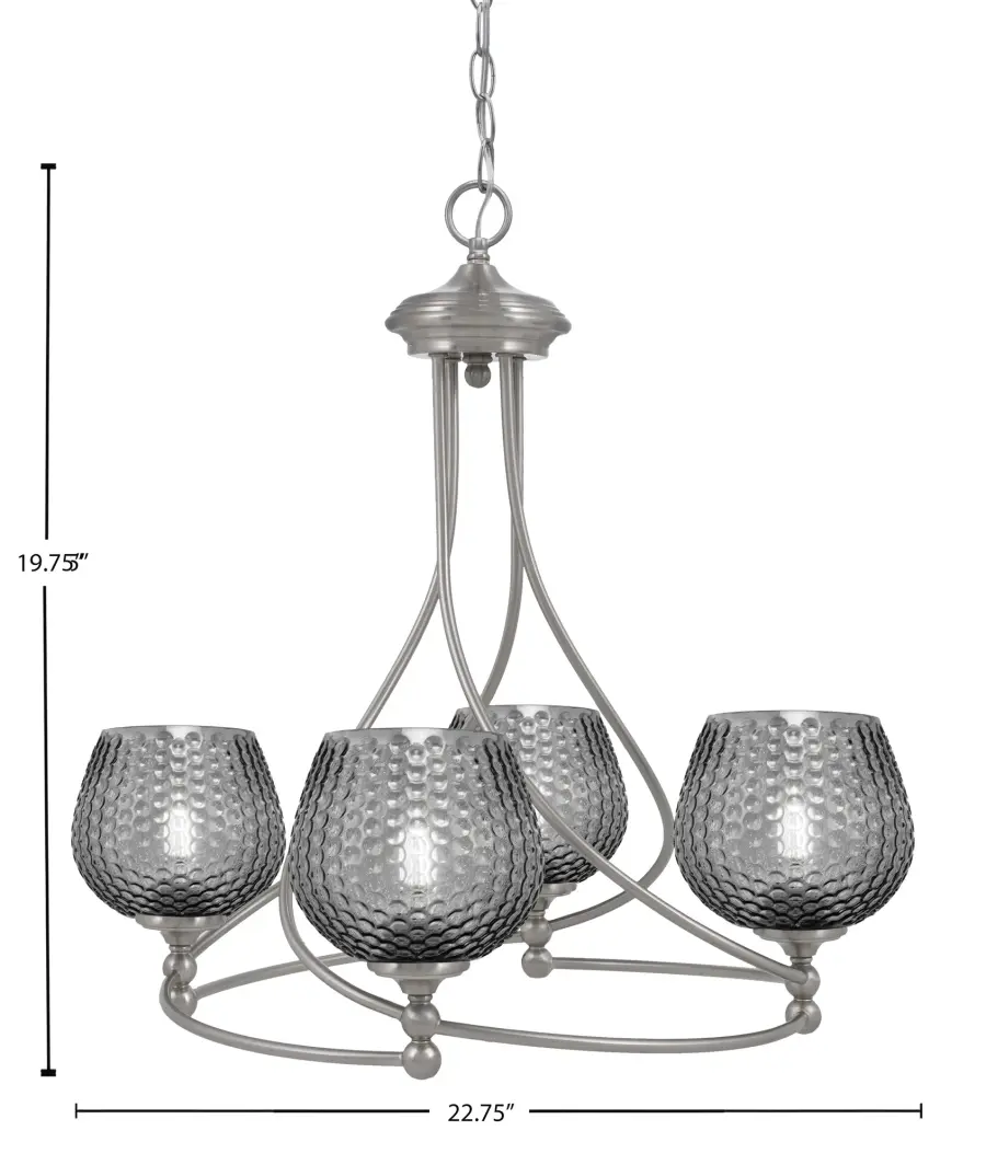 Capri 4 Light Uplight Chandelier in Brushed Nickel with Smoke Textured Glass - Image 2
