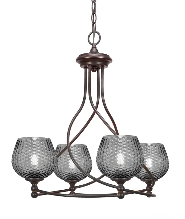 Capri 4 Light Uplight Chandelier in Dark Granite with Smoke Textured Glass - Image 1