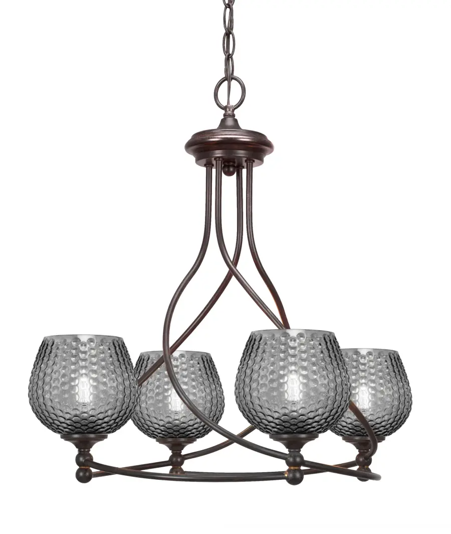 Capri 4 Light Uplight Chandelier in Dark Granite with Smoke Textured Glass - Image 1
