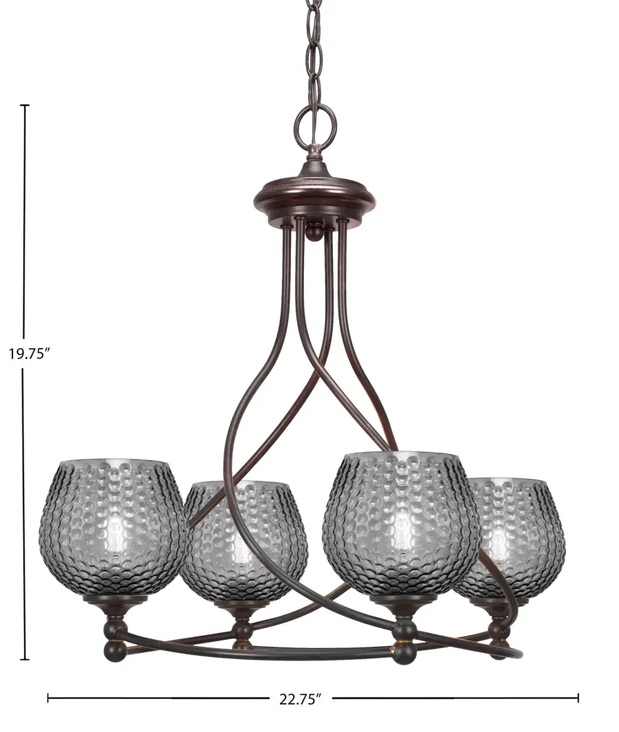 Capri 4 Light Uplight Chandelier in Dark Granite with Smoke Textured Glass - Image 2