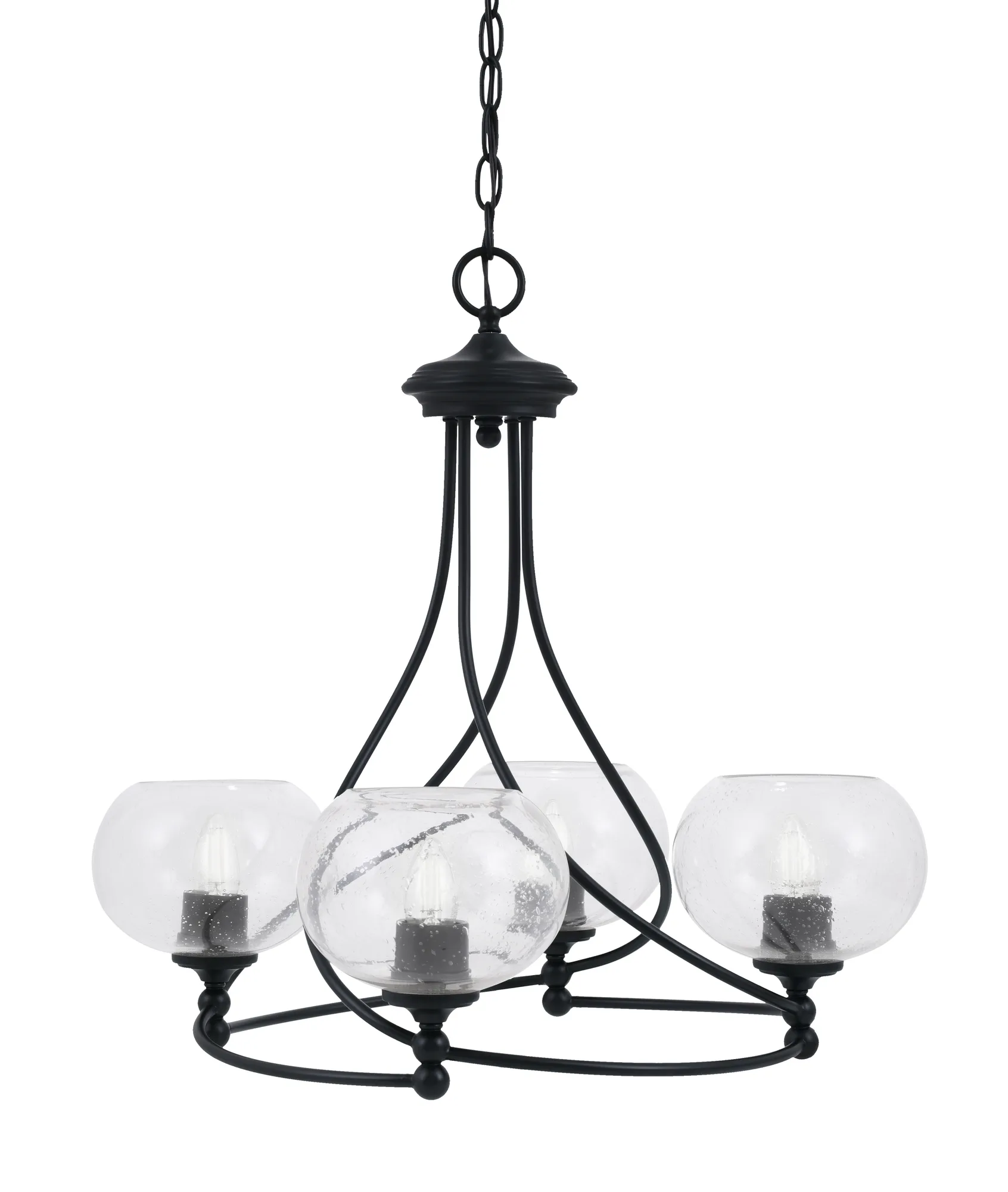 Capri 4-Light Uplight Chandelier in Matte Black with Clear Bubble Glass