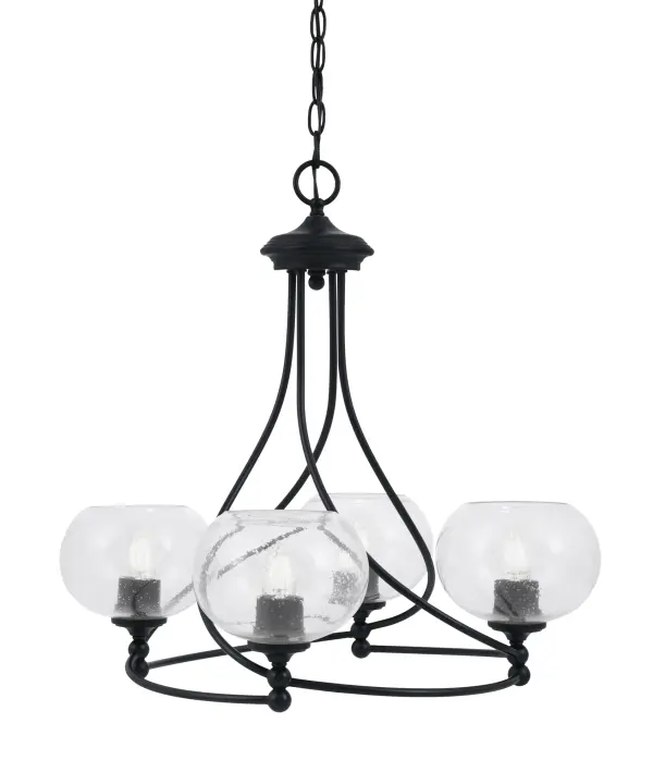 Capri 4-Light Uplight Chandelier in Matte Black with Clear Bubble Glass - Image 1