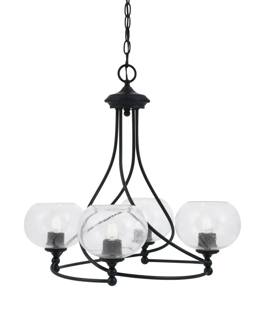 Capri 4-Light Uplight Chandelier in Matte Black with Clear Bubble Glass - Image 1