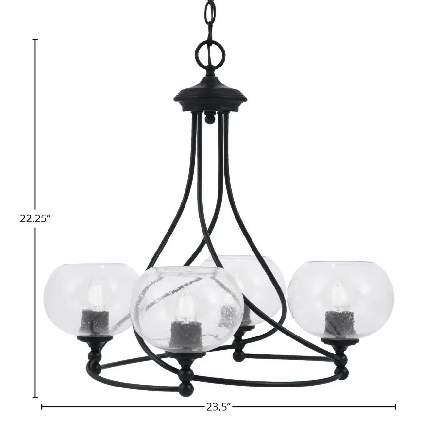 Capri 4-Light Uplight Chandelier in Matte Black with Clear Bubble Glass - Image 2