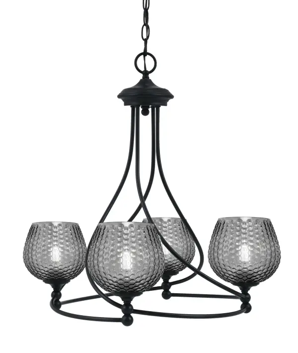Capri 4 Light Uplight Chandelier in Matte Black with Smoke Textured Glass - Image 1